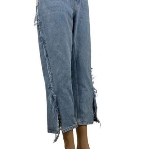 Topshop Bleached Raw-cut Hem Straight Jeans Hemmed to Cropped Size 30 - Picture 6 of 12